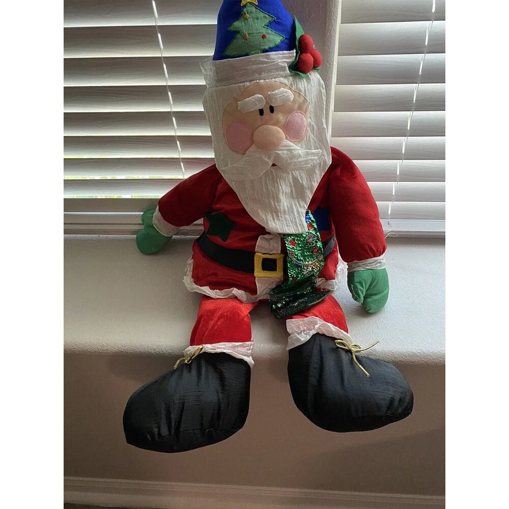 Santa Claus Plush Decor Nylon Parachute Fabric Large Christmas Vtg.